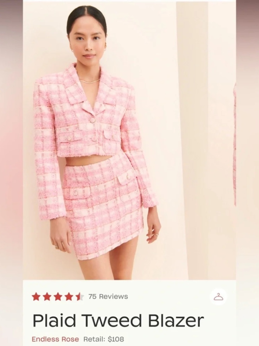 Endless Rose Pink Plaid Tweed Blazer